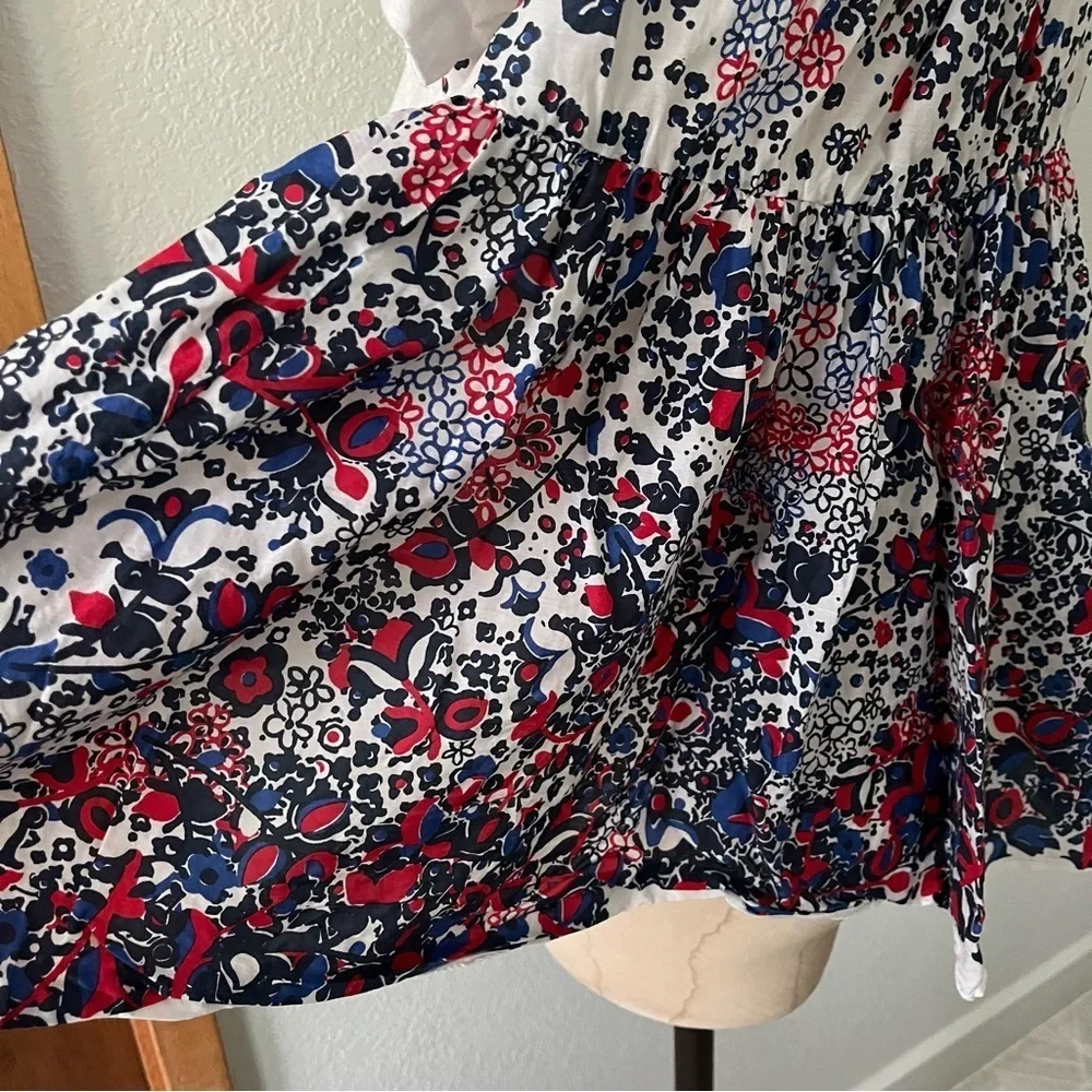 SOLD SACAI sz 2 S WHITE Linen Tee Flare Back Floral Print Short Sleeve Tshirt - Picture 6 of 12